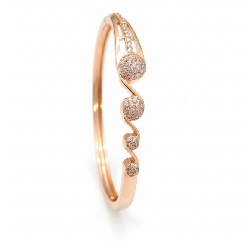 Forevershine Rose Gold Plated Wave Bracelet, Copper Alloy With American Diamond Studded, Women & Girls, Free Size, Hidden Safety Clasp