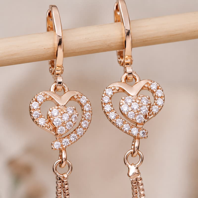 Forevershine Rose Gold Plated Cz Studded Twin Heart Bali Latkan Earrings