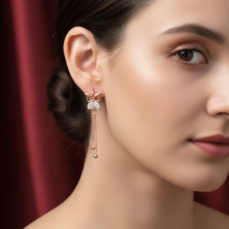 Forevershine Rose Gold Plated Cz Studded Butterfly Bali Latkan Earrings