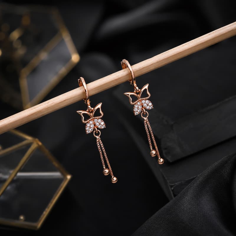 Forevershine Rose Gold Plated Cz Studded Butterfly Bali Latkan Earrings - Image 2