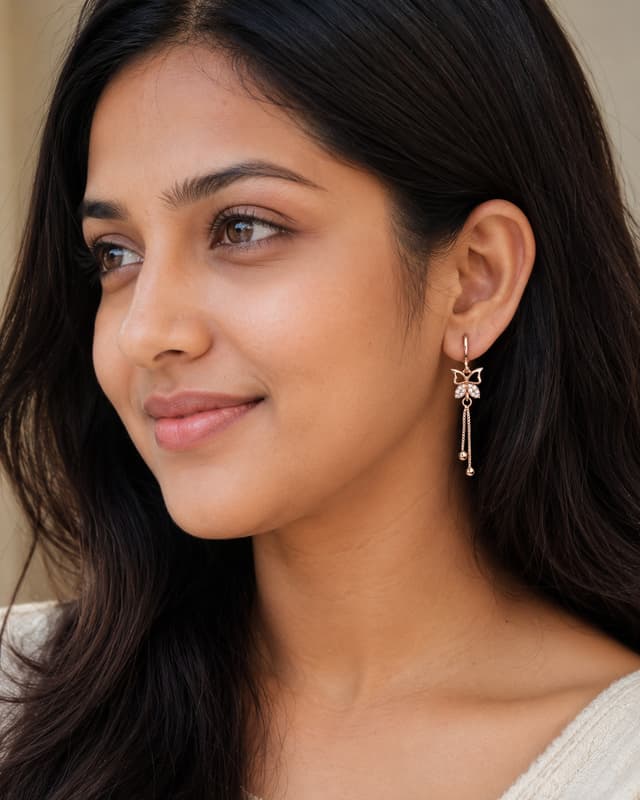 Forevershine Rose Gold Plated Cz Studded Butterfly Bali Latkan Earrings - Image 3