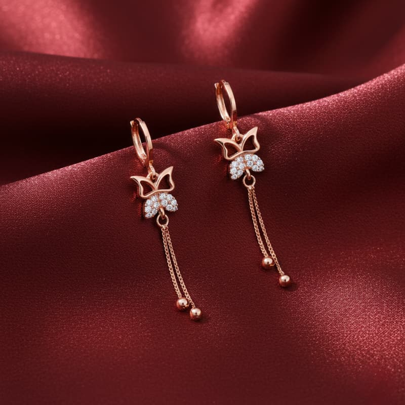 Forevershine Rose Gold Plated Cz Studded Butterfly Bali Latkan Earrings - Image 4
