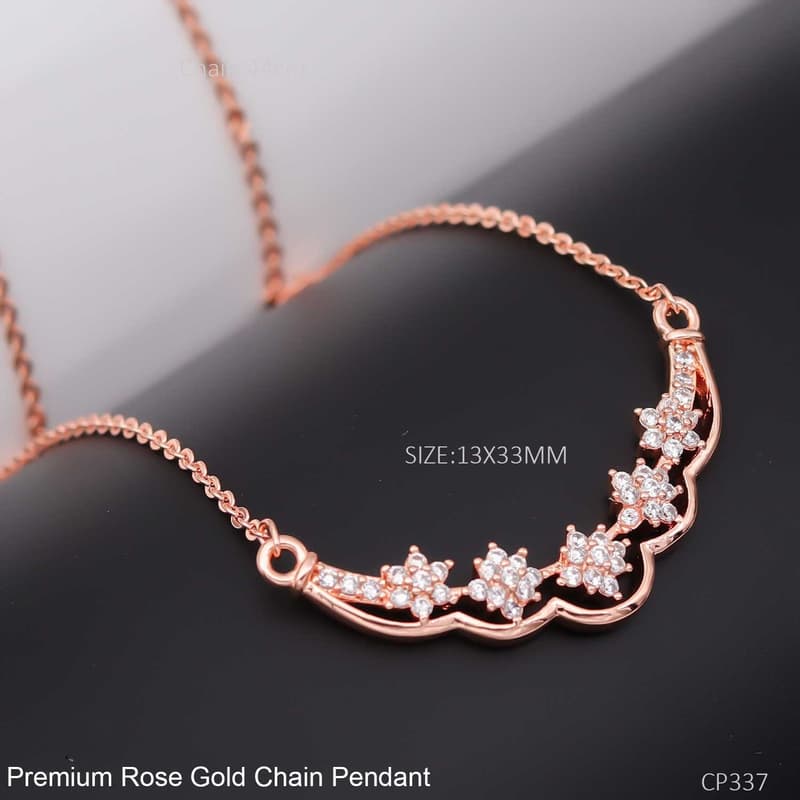 Forevershine Rose Gold Plated Cz Pendant Necklace For Women | Elegant Curved Chain Design With Sparkling Cubic Zirconia Stone | Stylish Wear Party Jewellery Gift - Image 2