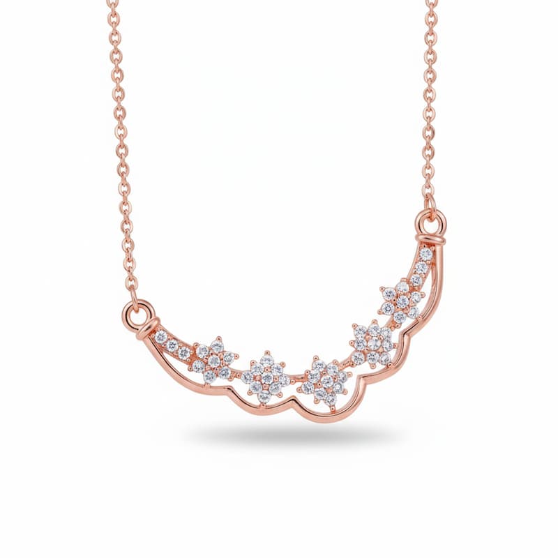 Forevershine Rose Gold Plated Cz Pendant Necklace For Women | Elegant Curved Chain Design With Sparkling Cubic Zirconia Stone | Stylish Wear Party Jewellery Gift - Image 3