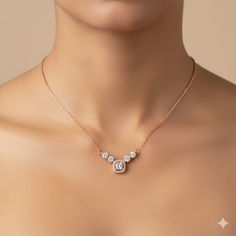 Forevershine Rose Gold Plated Cz Pendant Necklace For Women With Cubic Zirconia Stones | Elegant Chain Jewelry Stylish Wear Party Gift For Girls Birthday Anniversary Accessory