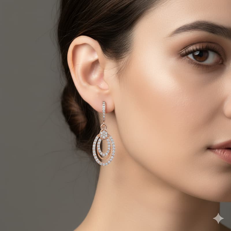 Forevershine Rose Gold Plated Cubic Zirconia Triple Oval Drop Bali Earrings