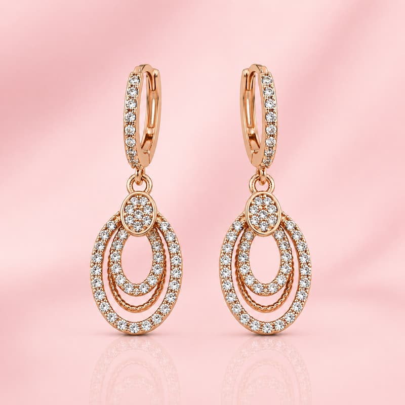 Forevershine Rose Gold Plated Cubic Zirconia Triple Oval Drop Bali Earrings - Image 3