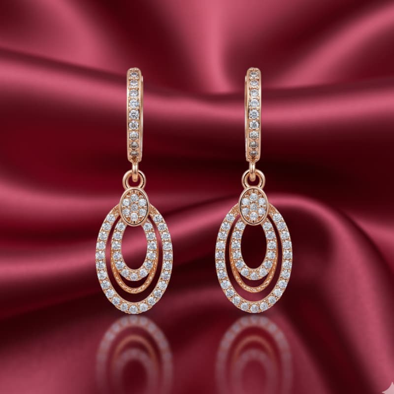Forevershine Rose Gold Plated Cubic Zirconia Triple Oval Drop Bali Earrings - Image 4