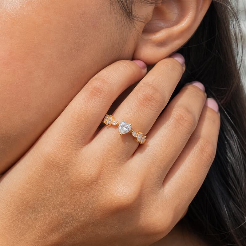 Forevershine Rose Gold Cz Heart And Marquise Cut Adjustable Finger Ring