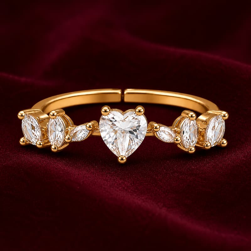 Forevershine Rose Gold Cz Heart And Marquise Cut Adjustable Finger Ring - Image 2