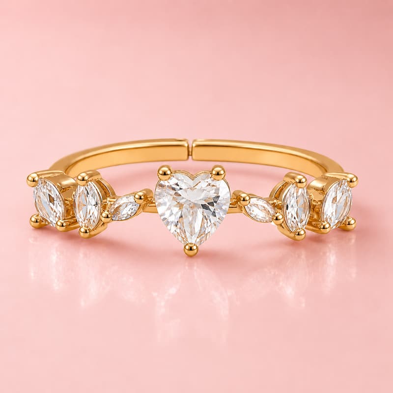 Forevershine Rose Gold Cz Heart And Marquise Cut Adjustable Finger Ring - Image 3