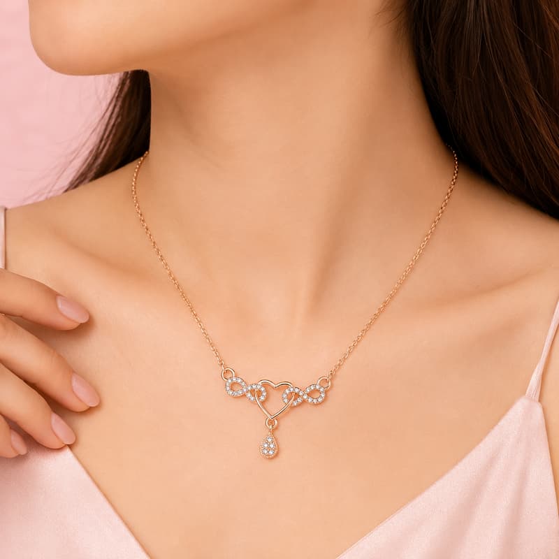 Forevershine Rose Gold Plated Cz Heart Infinity Pendant Chain Necklace