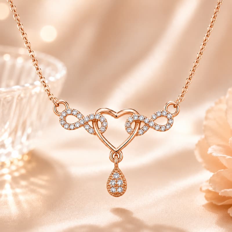 Forevershine Rose Gold Plated Cz Heart Infinity Pendant Chain Necklace - Image 2