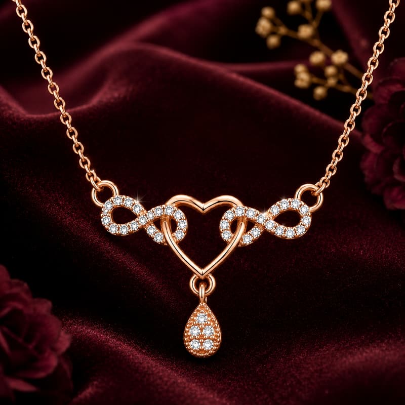 Forevershine Rose Gold Plated Cz Heart Infinity Pendant Chain Necklace - Image 3
