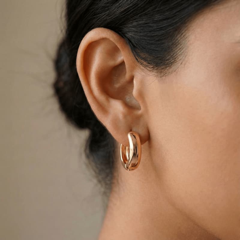 Forevershine Gold Plated Hoop Earrings, Chunky Huggie Style, Small Hinged Hoops, Polished Finish