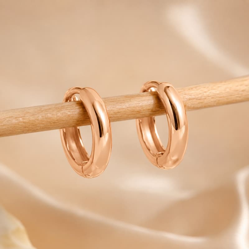 Forevershine Gold Plated Hoop Earrings, Chunky Huggie Style, Small Hinged Hoops, Polished Finish - Image 2