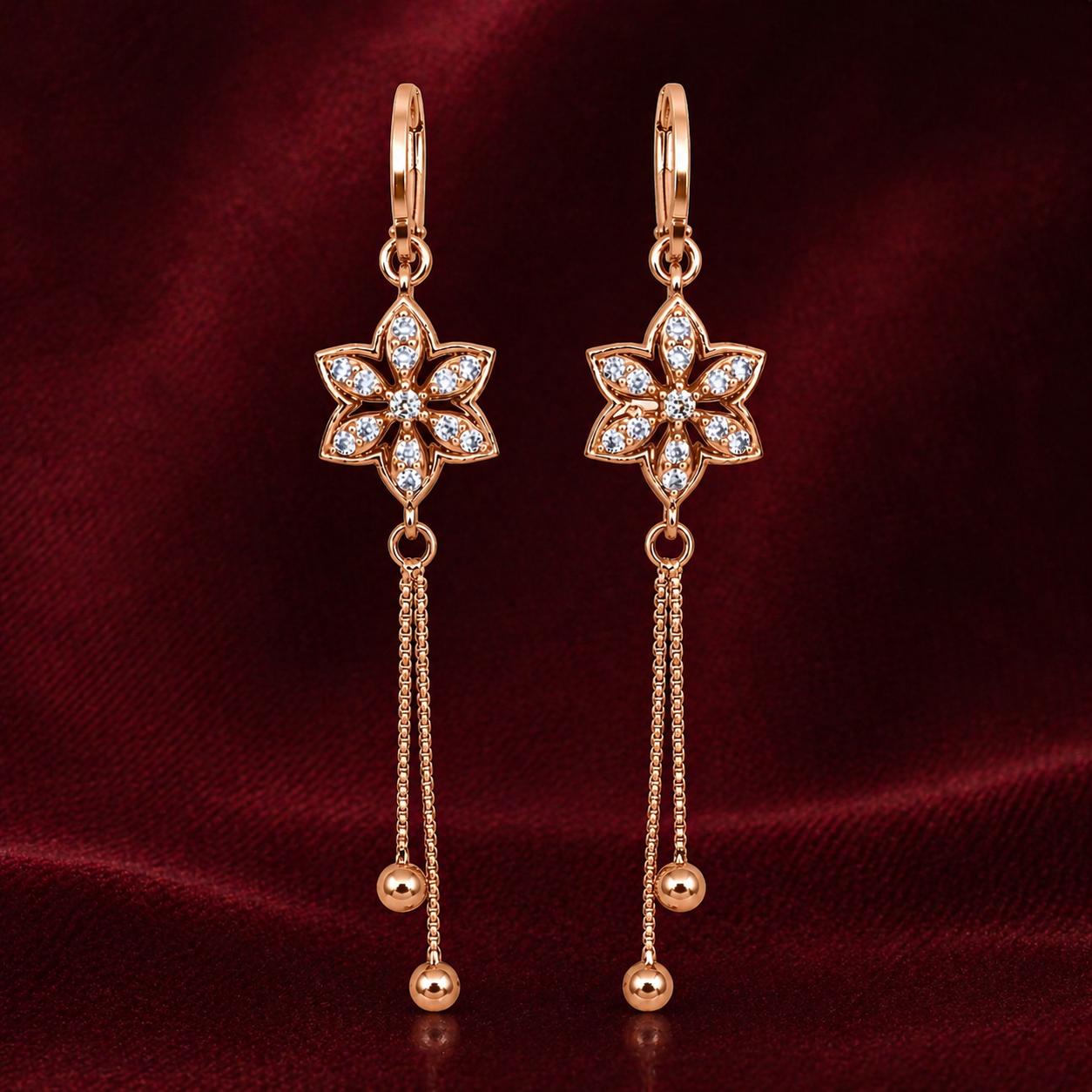 Forevershine Rose Gold Plated Cz Studded Floral Bali Latkan Earrings