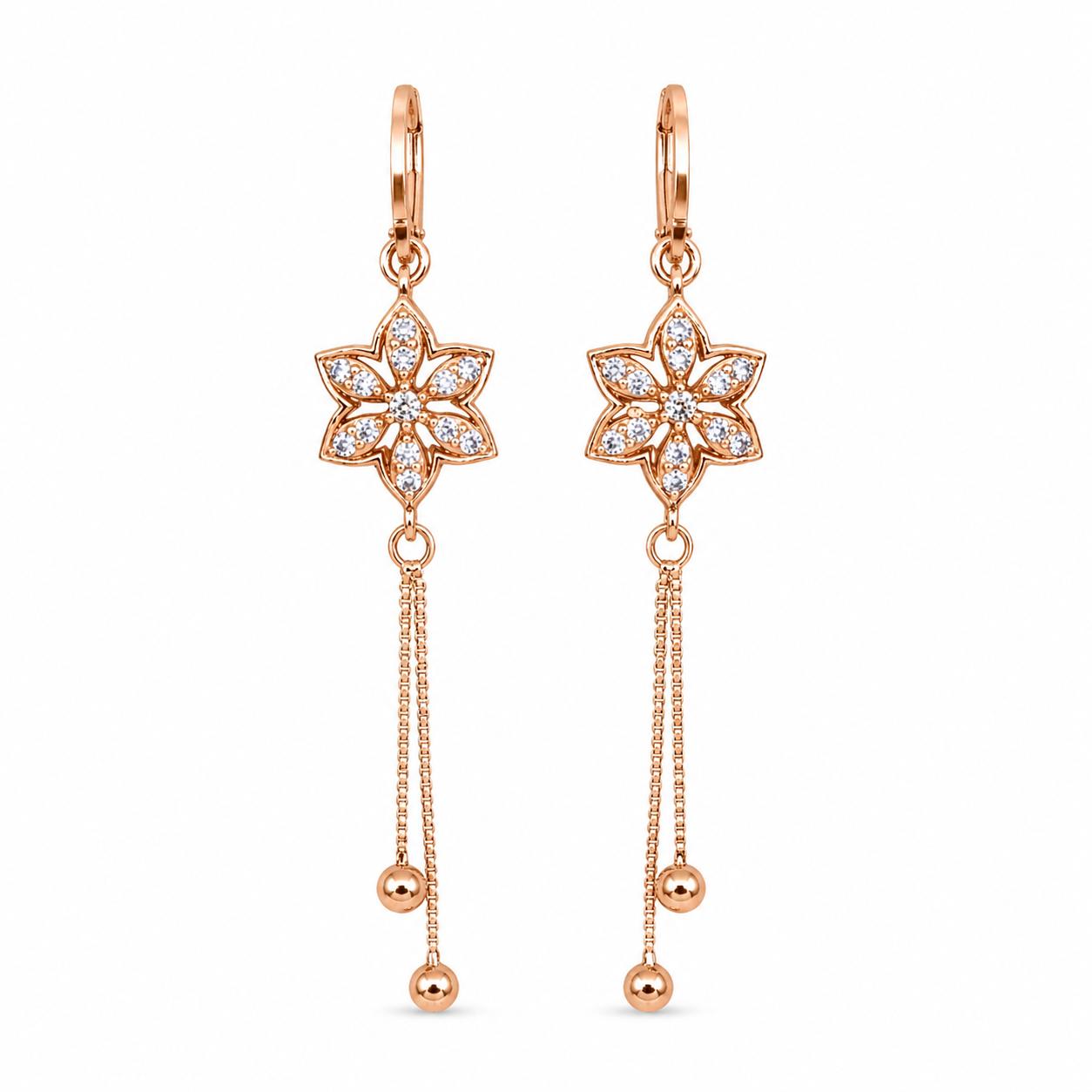 Forevershine Rose Gold Plated Cz Studded Floral Bali Latkan Earrings - Image 3