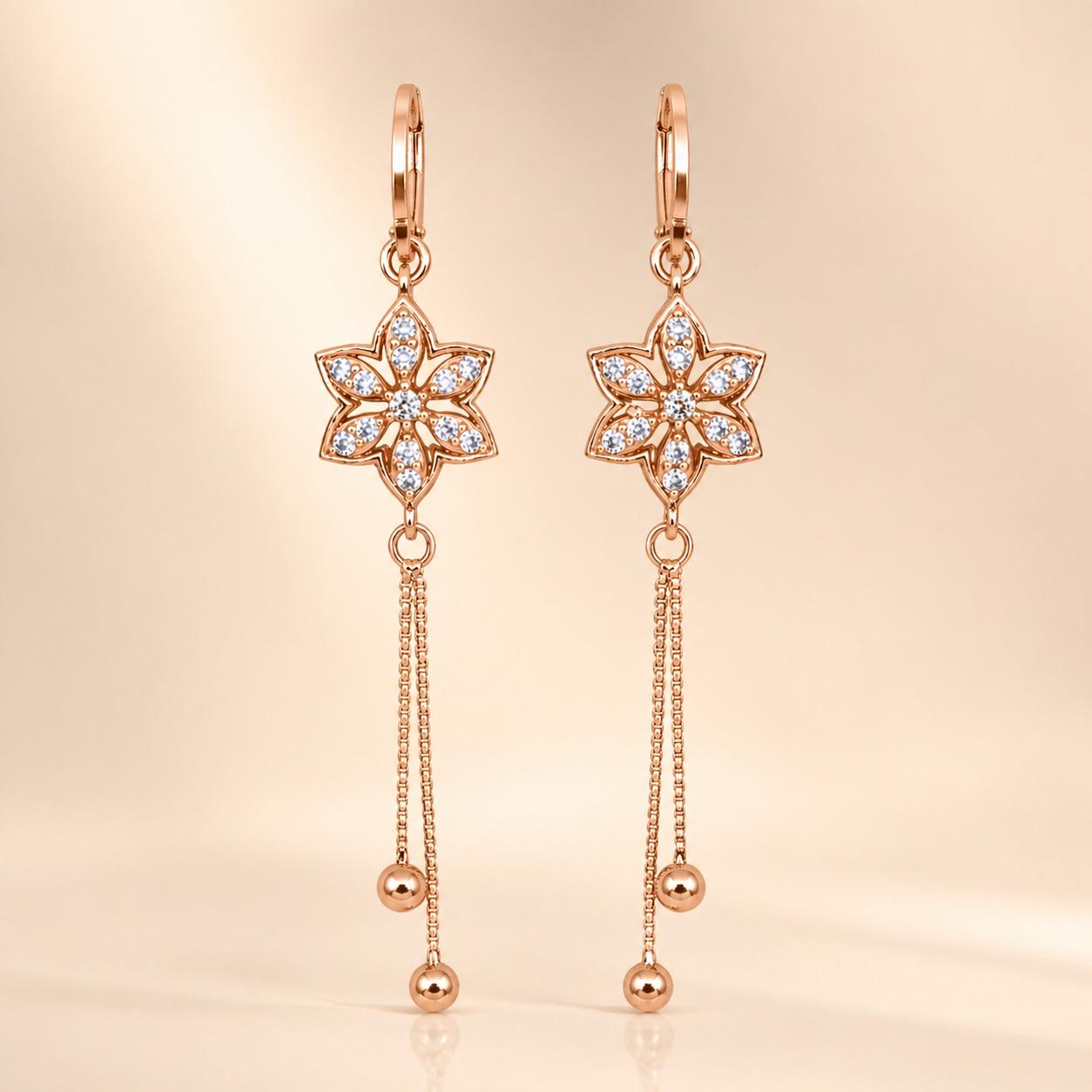 Forevershine Rose Gold Plated Cz Studded Floral Bali Latkan Earrings - Image 2