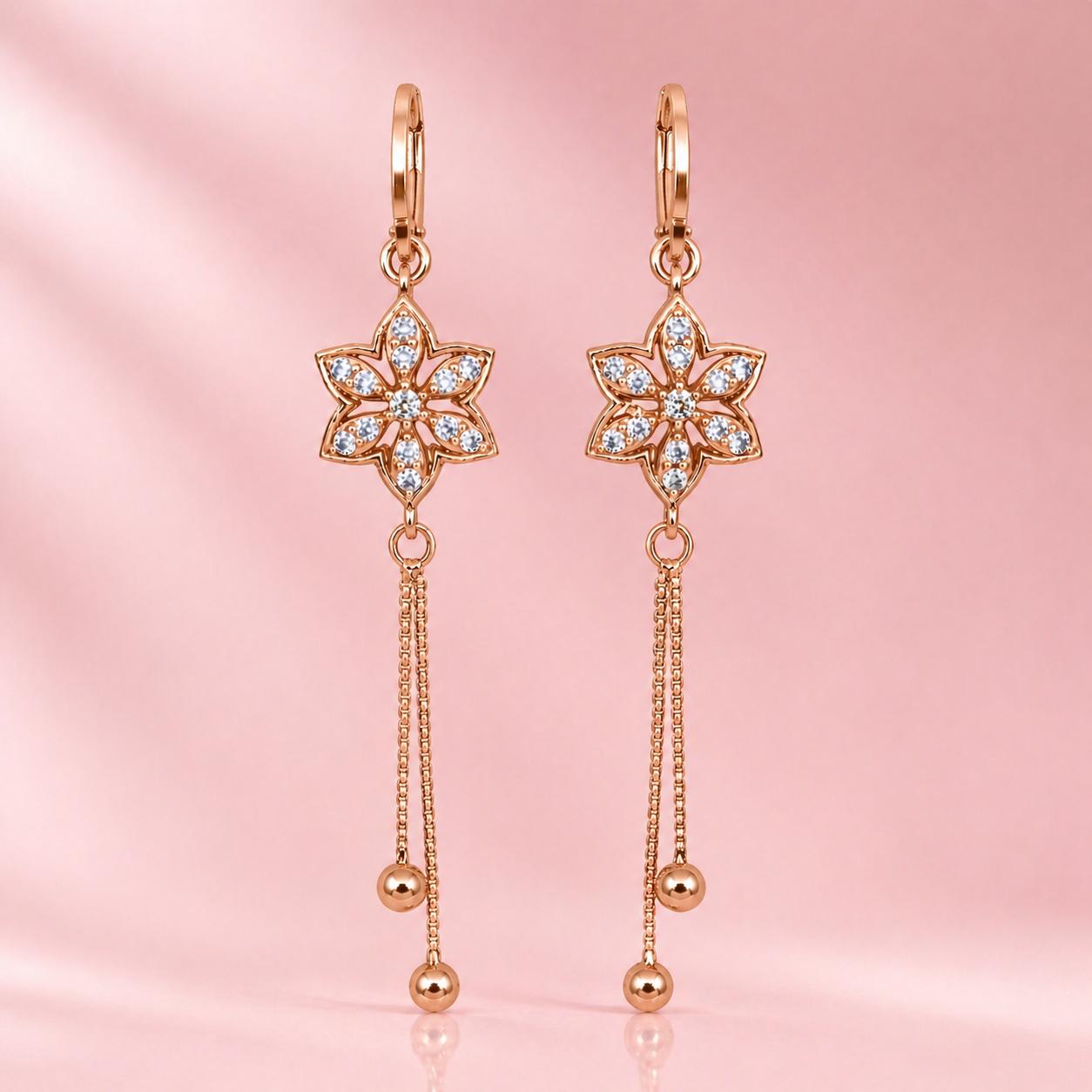 Forevershine Rose Gold Plated Cz Studded Floral Bali Latkan Earrings - Image 4