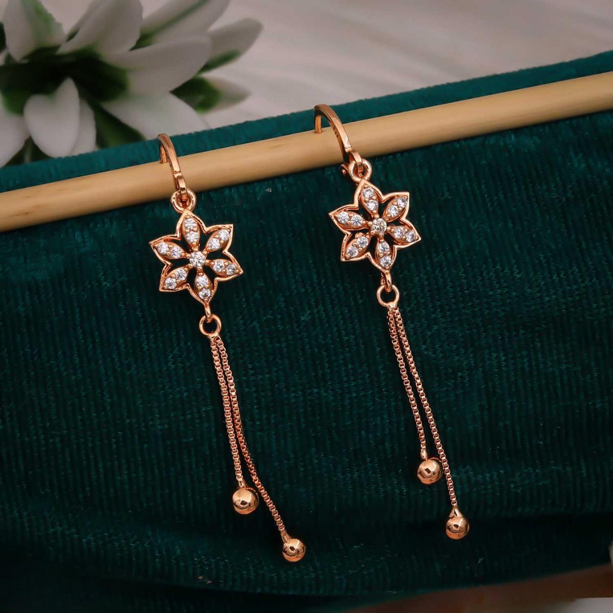 Forevershine Rose Gold Plated Cz Studded Floral Bali Latkan Earrings - Image 6