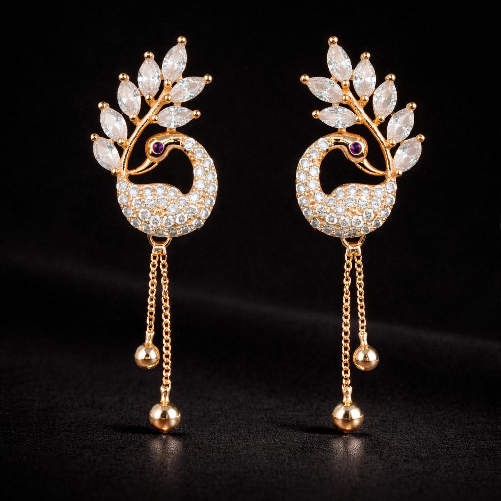 Forevershine Rose Gold Plated Cz Studded Peacock Latkan Long Drop Earrings - Image 2