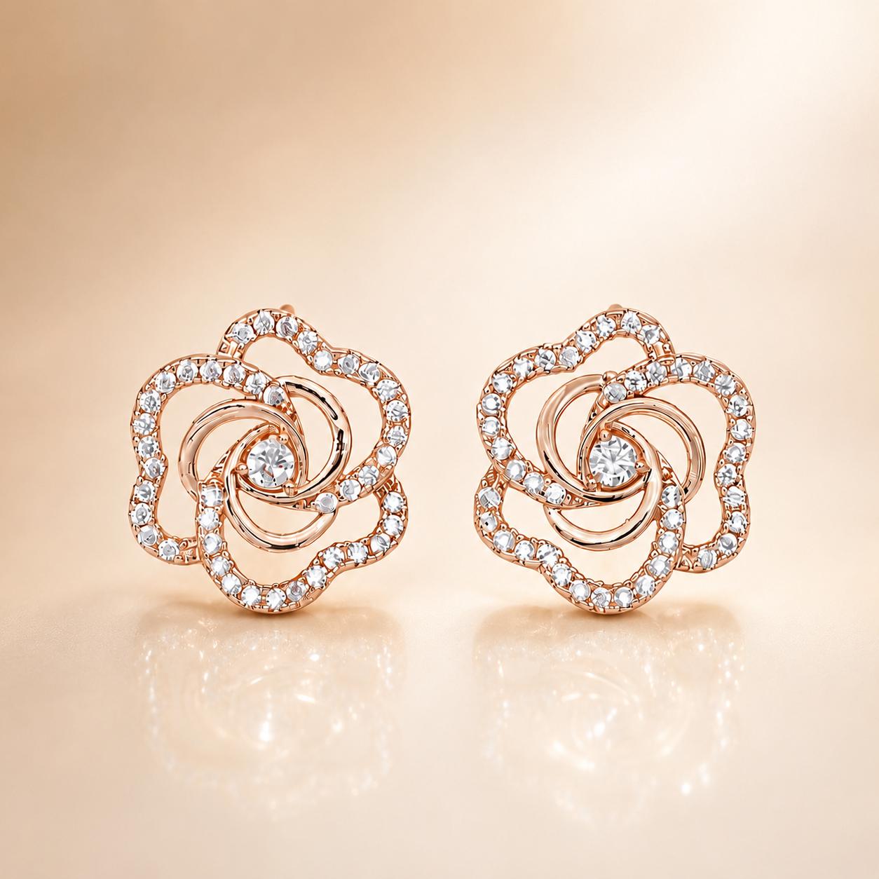 Forevershine Rose Gold & White Alloy American Diamond Cubic Zirconia Floral Minimal Round Stud Earrings For Women & Girls Fashion Jewellery, Party, Wedding Gift - Image 3