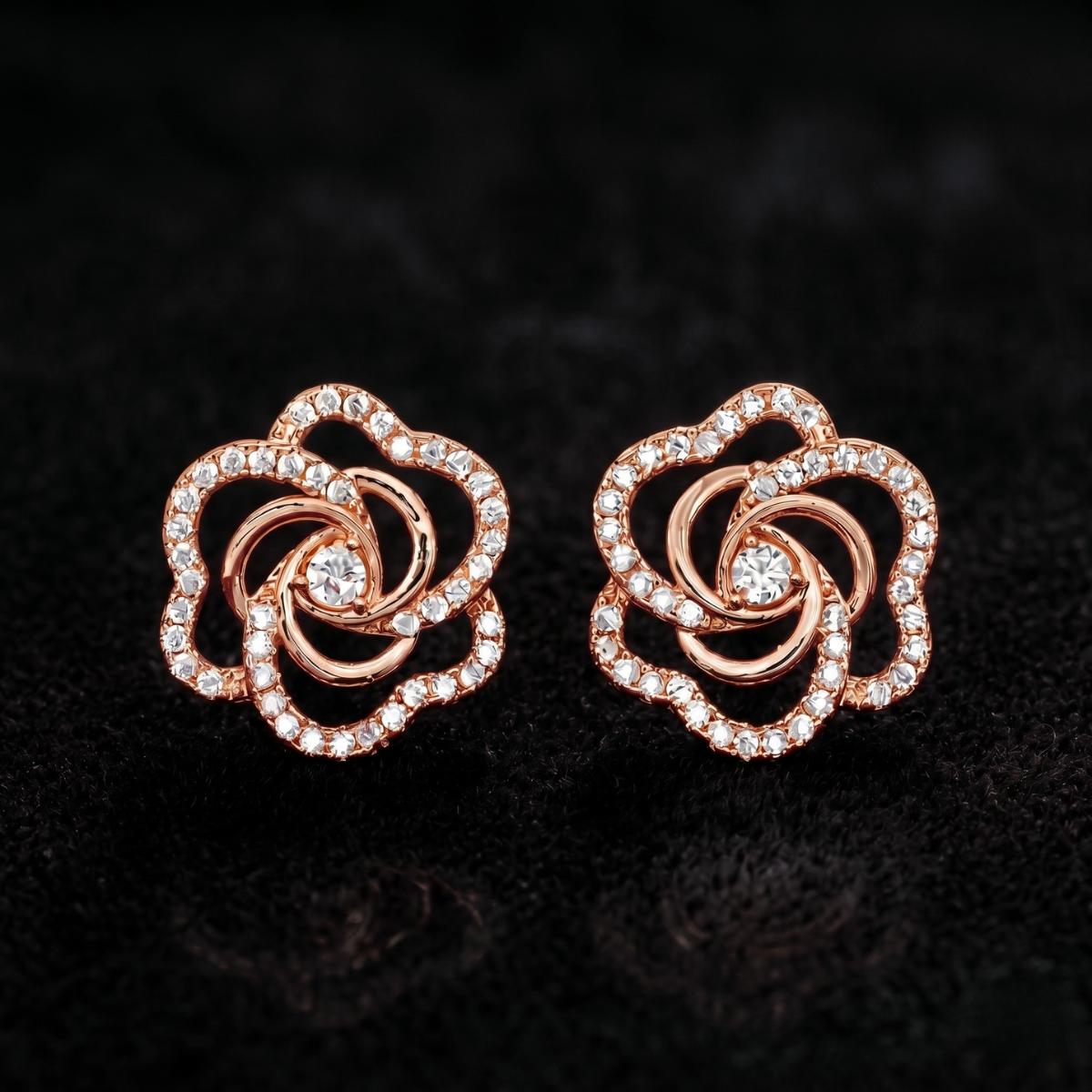 Forevershine Rose Gold & White Alloy American Diamond Cubic Zirconia Floral Minimal Round Stud Earrings For Women & Girls Fashion Jewellery, Party, Wedding Gift - Image 4