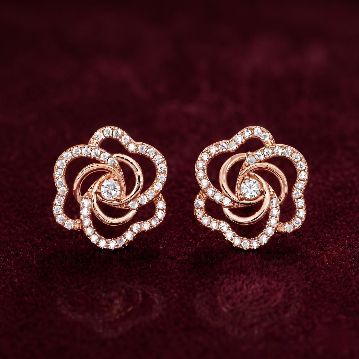 Forevershine Rose Gold & White Alloy American Diamond Cubic Zirconia Floral Minimal Round Stud Earrings For Women & Girls Fashion Jewellery, Party, Wedding Gift - Image 5