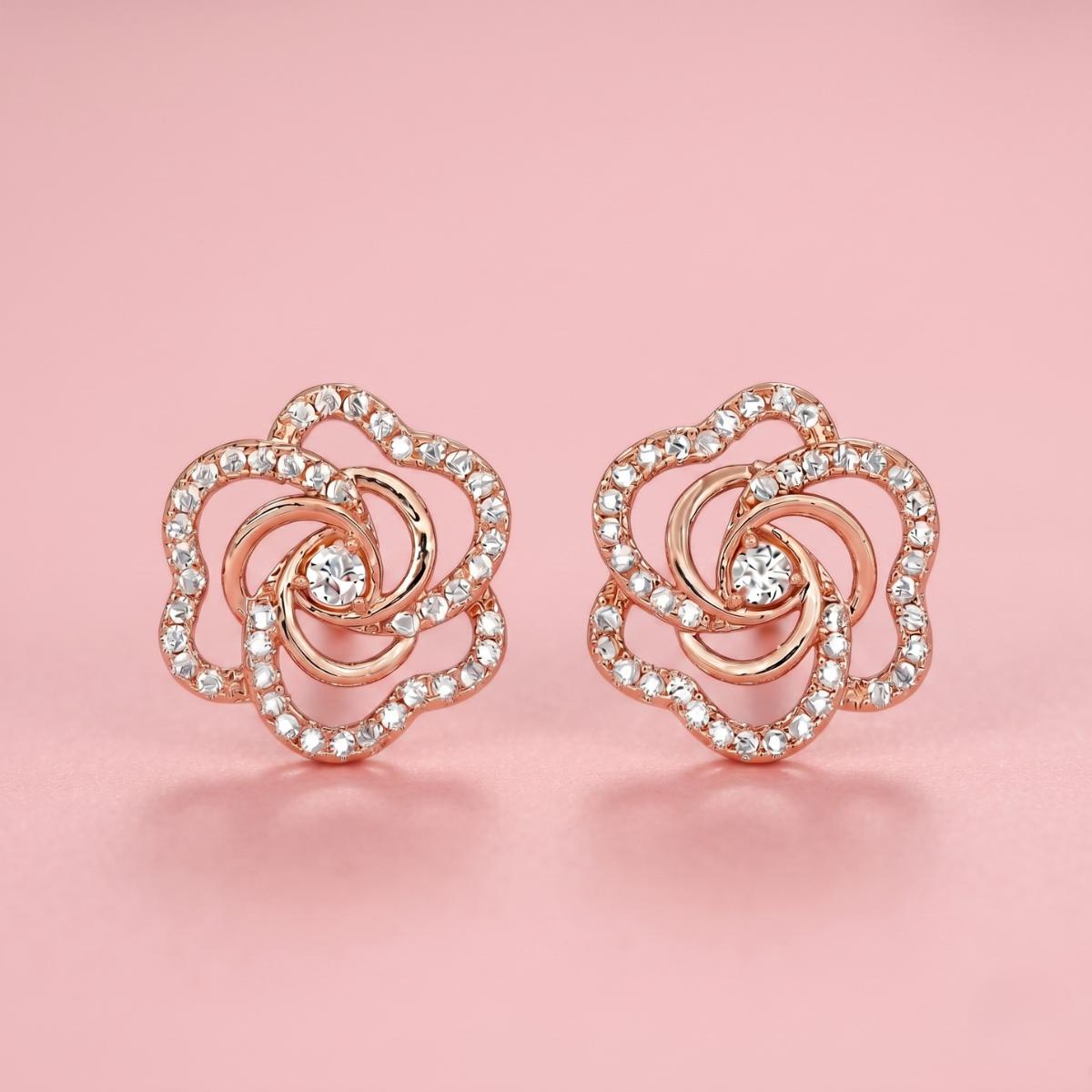Forevershine Rose Gold & White Alloy American Diamond Cubic Zirconia Floral Minimal Round Stud Earrings For Women & Girls Fashion Jewellery, Party, Wedding Gift - Image 6