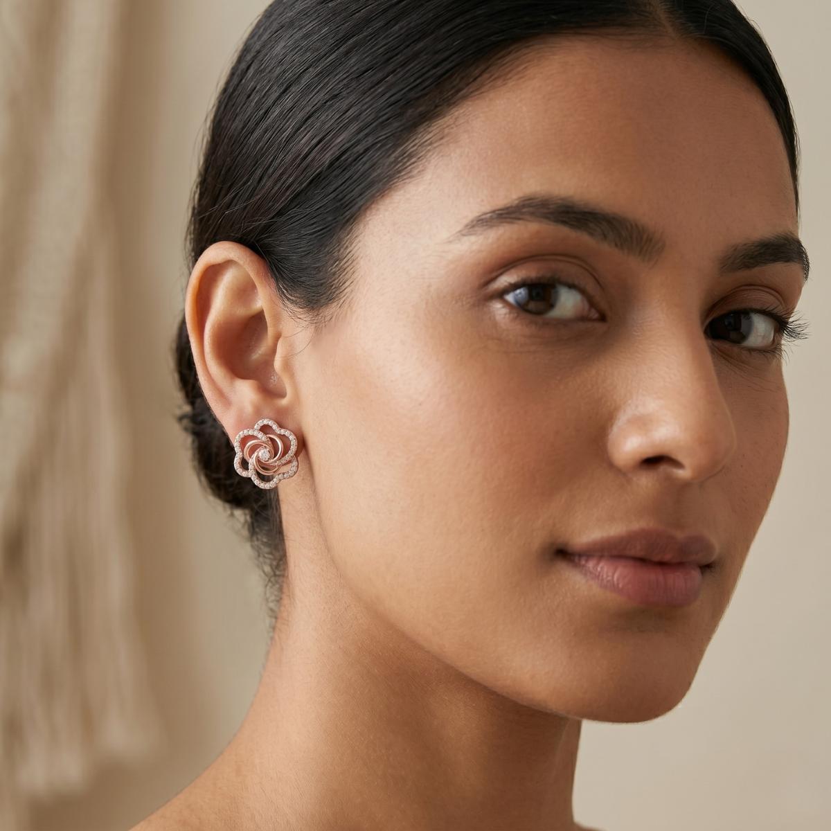 Forevershine Rose Gold & White Alloy American Diamond Cubic Zirconia Floral Minimal Round Stud Earrings For Women & Girls Fashion Jewellery, Party, Wedding Gift - Image 8
