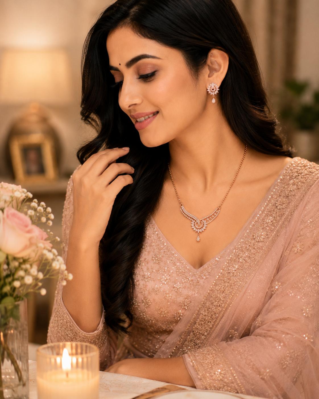 Forevershine Rose Gold Plated Cz Stone Studded Chain Pendant Necklace With Matching Earrings Jewellery Set For Women - Image 7