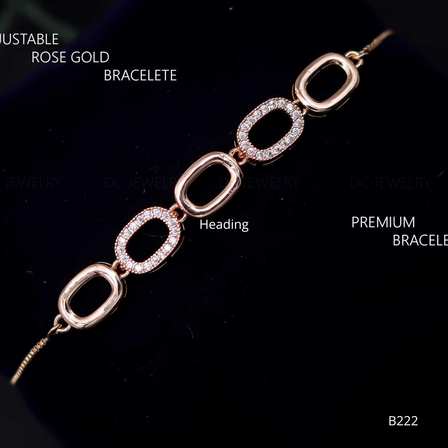 Forevershine Anti Tarnish Premium Rose Gold Plated Oval Link Charm Bracelet, Cubic Zirconia Studded, Copper Base, Fashion Jewellery, Free Size|lightweight|gift For Her|for Women & Girls
