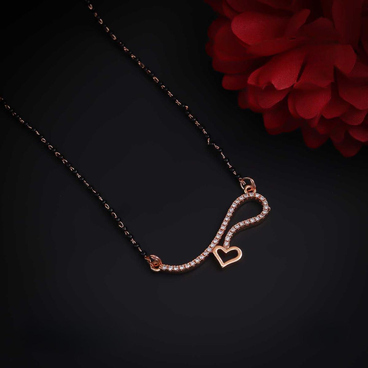 Forevershine Luxury Rose Gold Plated Infinity Heart Mangalsutra With Shimmering Pave-Set Cubic Zirconia Cz Stones And Traditional Black Beaded Chain For Women, Alloy Metal, Polished Finish - Image 4