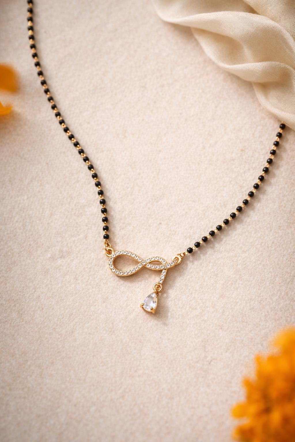 Forevershine Elegant Gold Plated Infinity Loop Mangalsutra With Pave-Set Cubic Zirconia Cz Stones And Pear Drop Dangler For Women, Alloy Metal, Polished Finish - Image 2