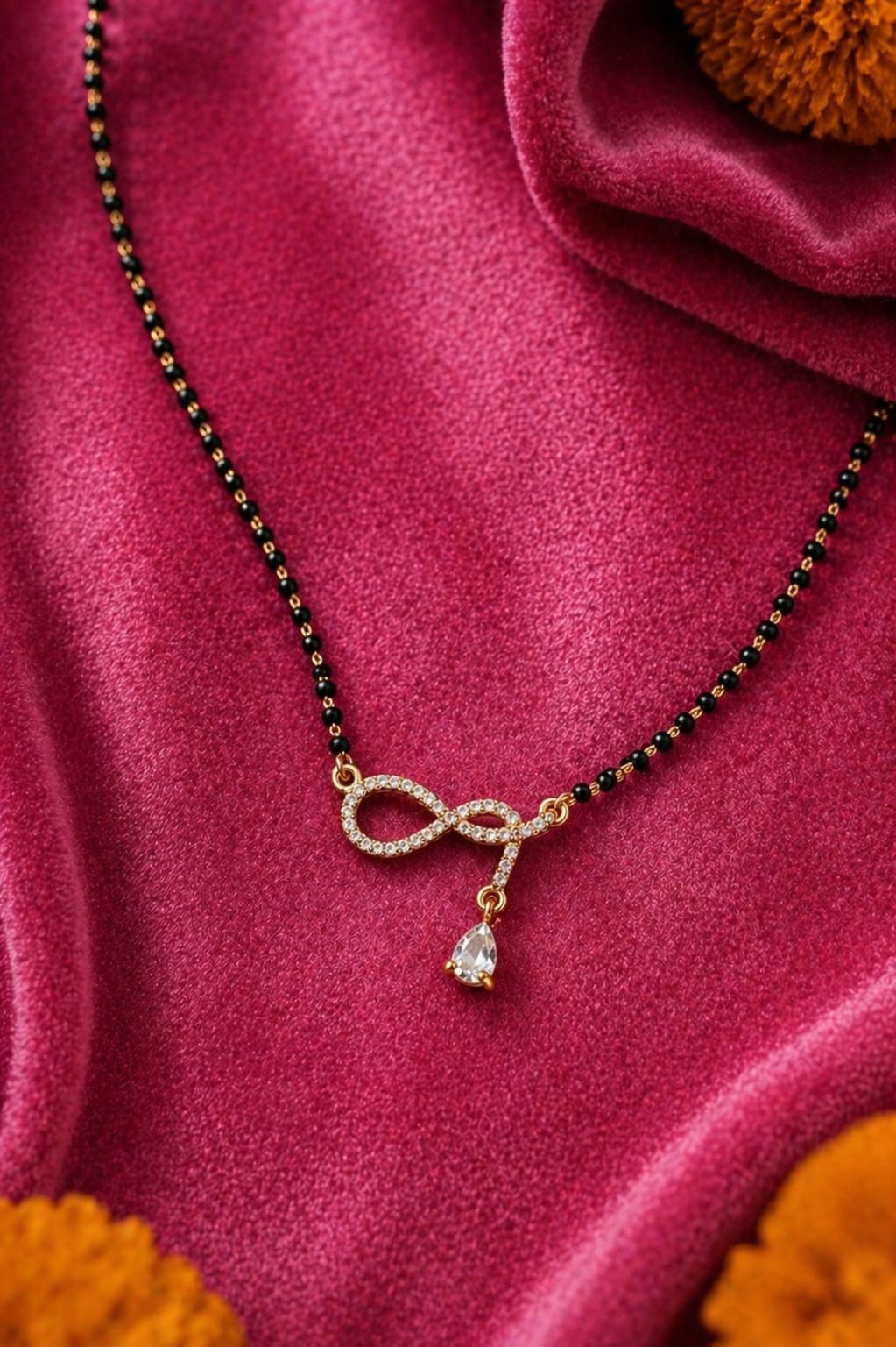 Forevershine Elegant Gold Plated Infinity Loop Mangalsutra With Pave-Set Cubic Zirconia Cz Stones And Pear Drop Dangler For Women, Alloy Metal, Polished Finish - Image 3