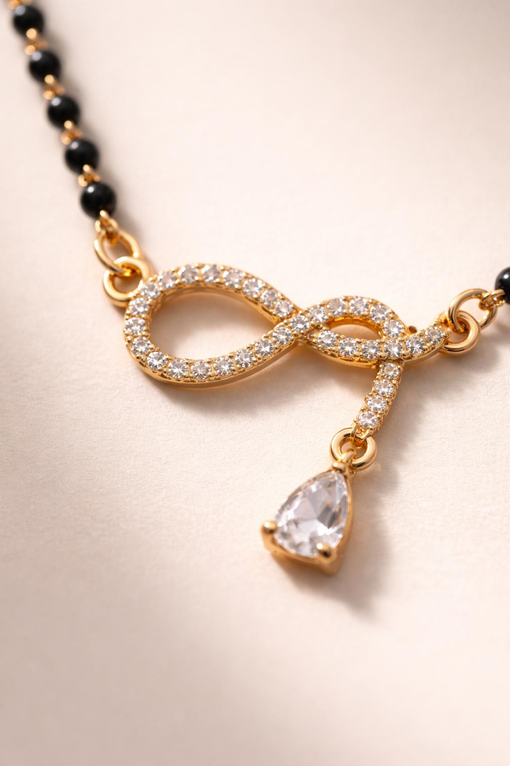 Forevershine Elegant Gold Plated Infinity Loop Mangalsutra With Pave-Set Cubic Zirconia Cz Stones And Pear Drop Dangler For Women, Alloy Metal, Polished Finish - Image 5