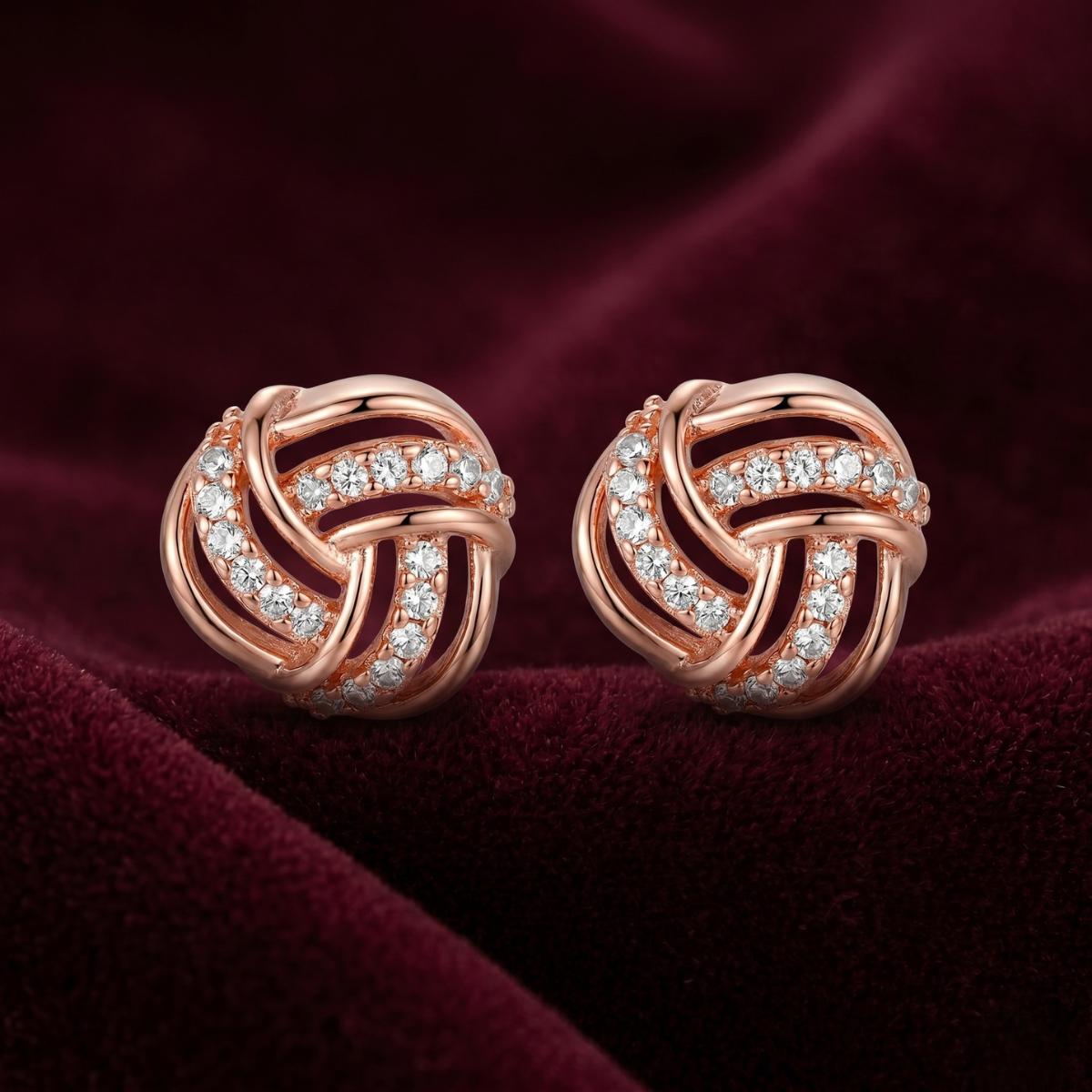 Forevershine Rose Gold Plated Cubic Zirconia Studded Love Knot Tops Earrings Cubic Zirconia Alloy Stud Earring - Image 2