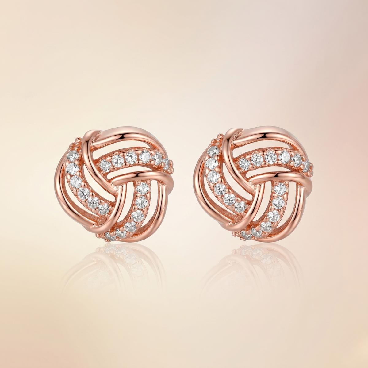 Forevershine Rose Gold Plated Cubic Zirconia Studded Love Knot Tops Earrings Cubic Zirconia Alloy Stud Earring - Image 3