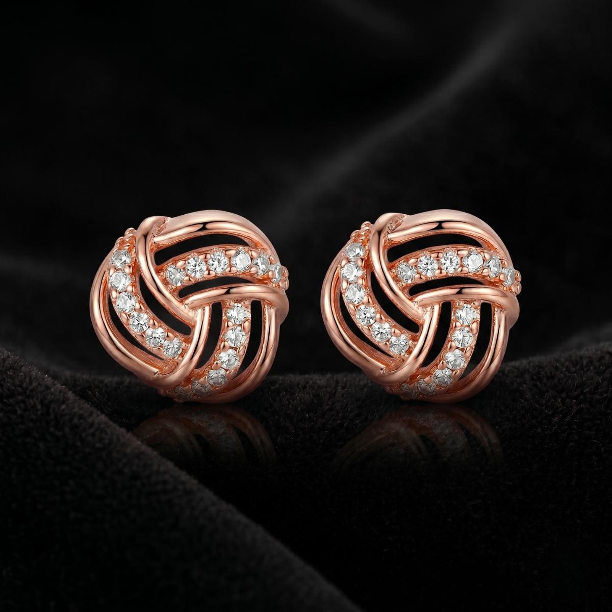 Forevershine Rose Gold Plated Cubic Zirconia Studded Love Knot Tops Earrings Cubic Zirconia Alloy Stud Earring - Image 4