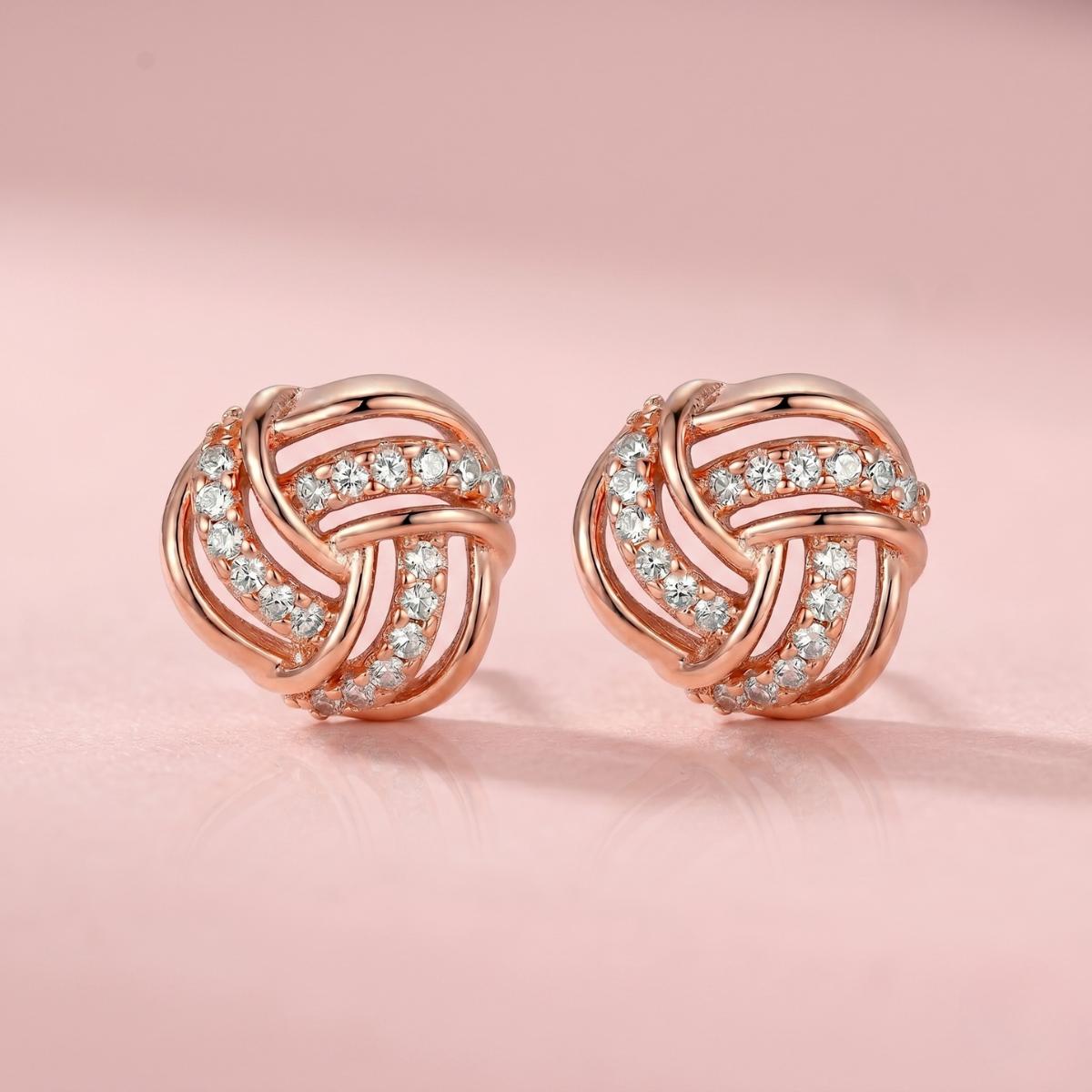 Forevershine Rose Gold Plated Cubic Zirconia Studded Love Knot Tops Earrings Cubic Zirconia Alloy Stud Earring - Image 5