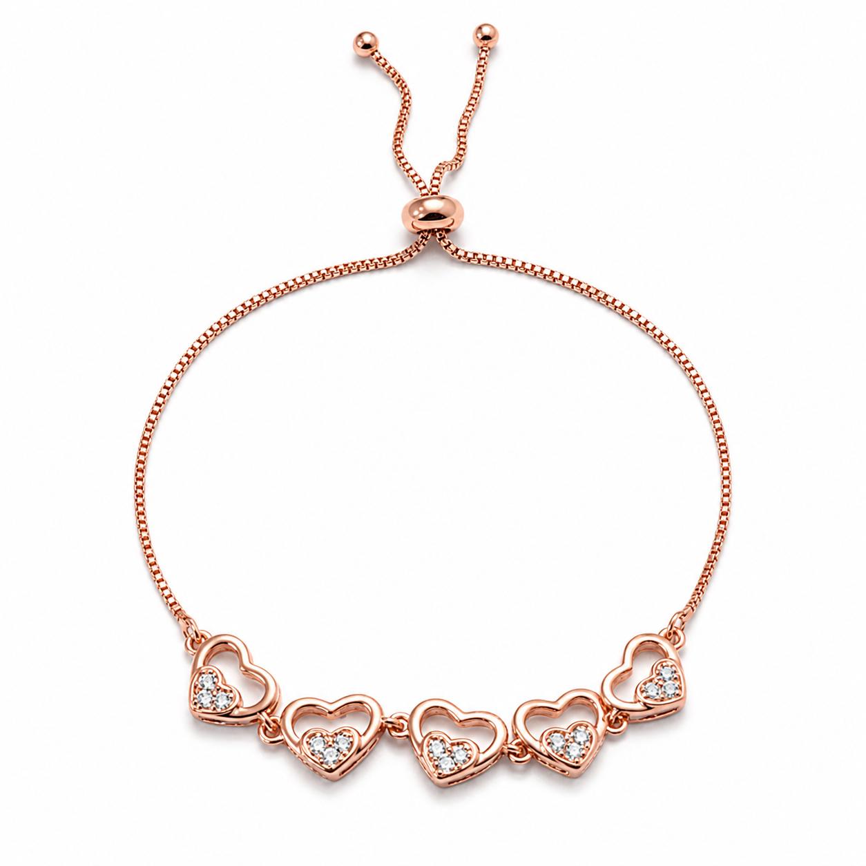 Forevershine Rose Gold Cubic Zirconia Heart Adjustable Slider Bracelet