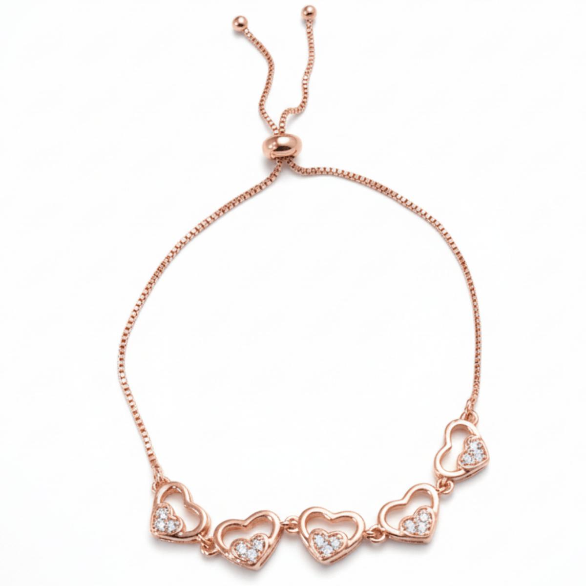 Forevershine Rose Gold Cubic Zirconia Heart Adjustable Slider Bracelet - Image 4