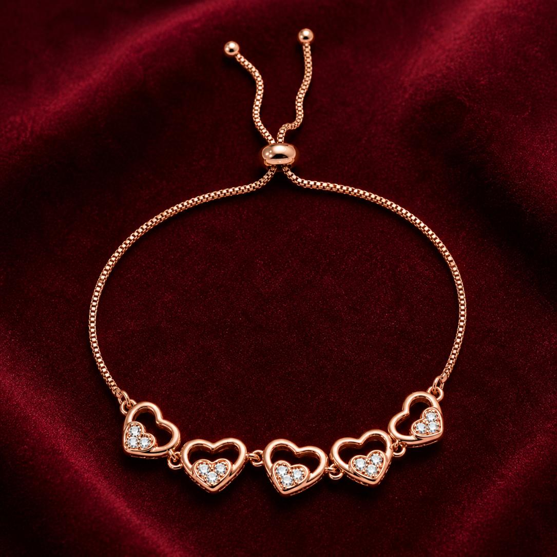 Forevershine Rose Gold Cubic Zirconia Heart Adjustable Slider Bracelet - Image 5