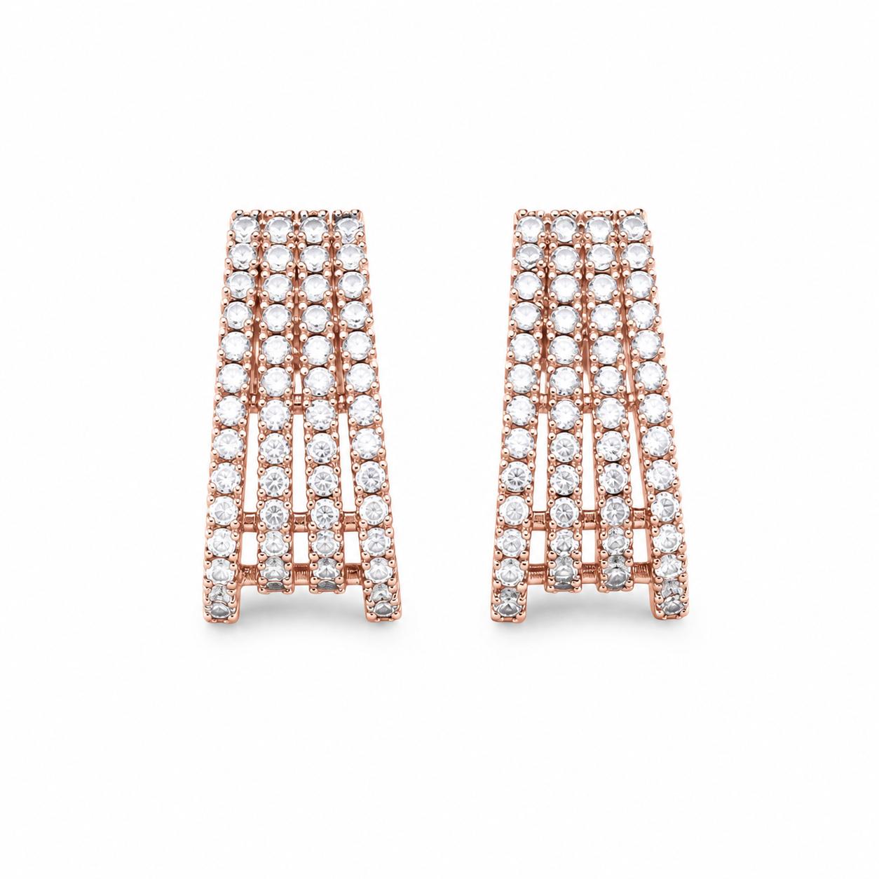 Forevershine Rose Gold Cz 4-Row Curved Geometric Cage Tops Stud Earrings