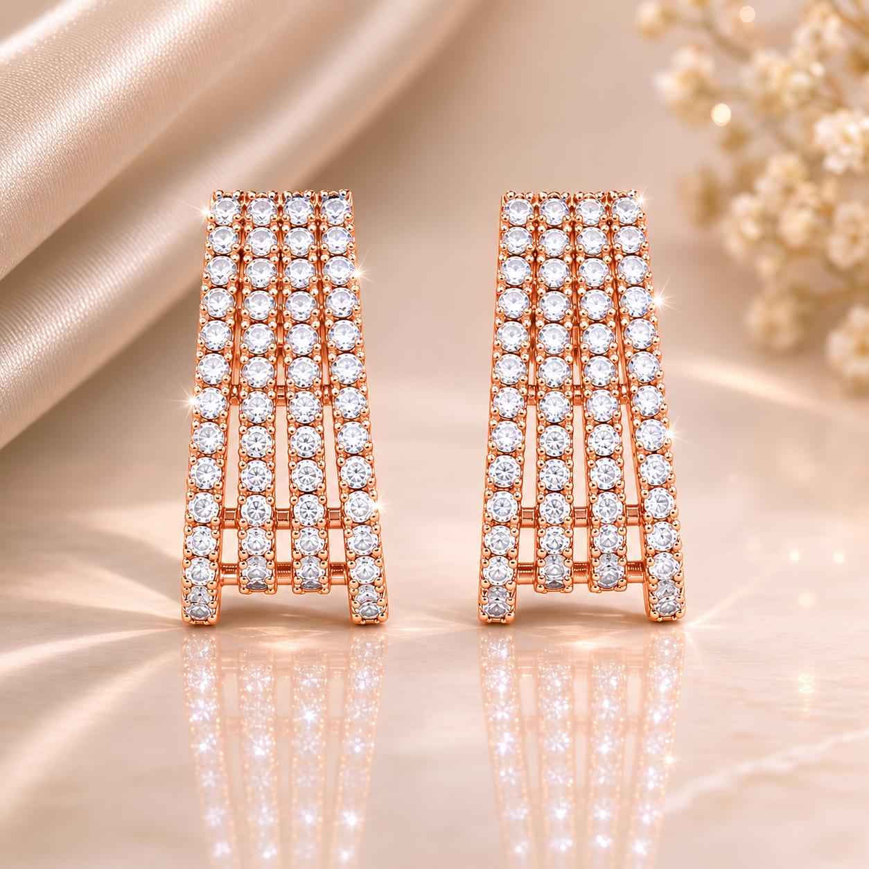 Forevershine Rose Gold Cz 4-Row Curved Geometric Cage Tops Stud Earrings - Image 3