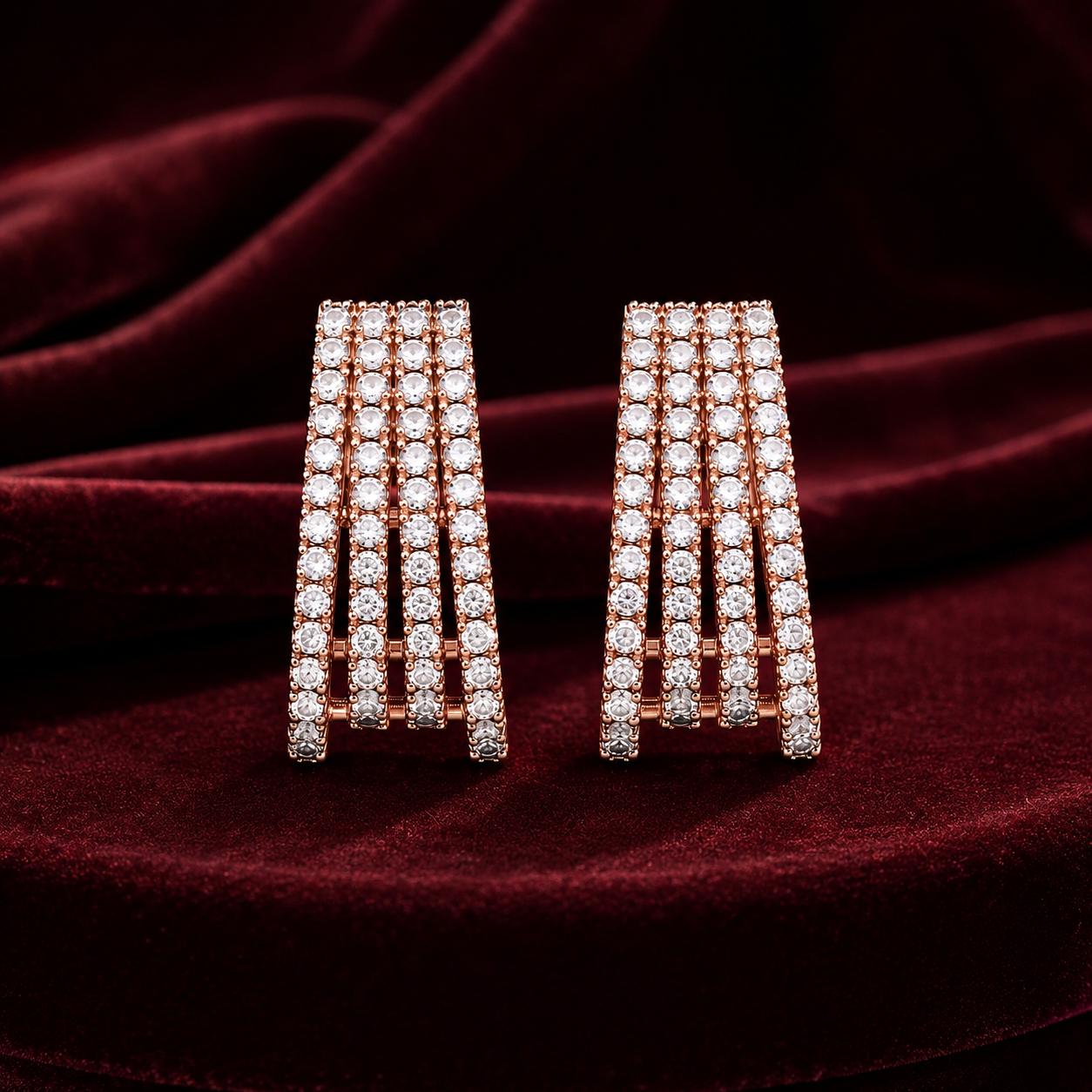 Forevershine Rose Gold Cz 4-Row Curved Geometric Cage Tops Stud Earrings - Image 5