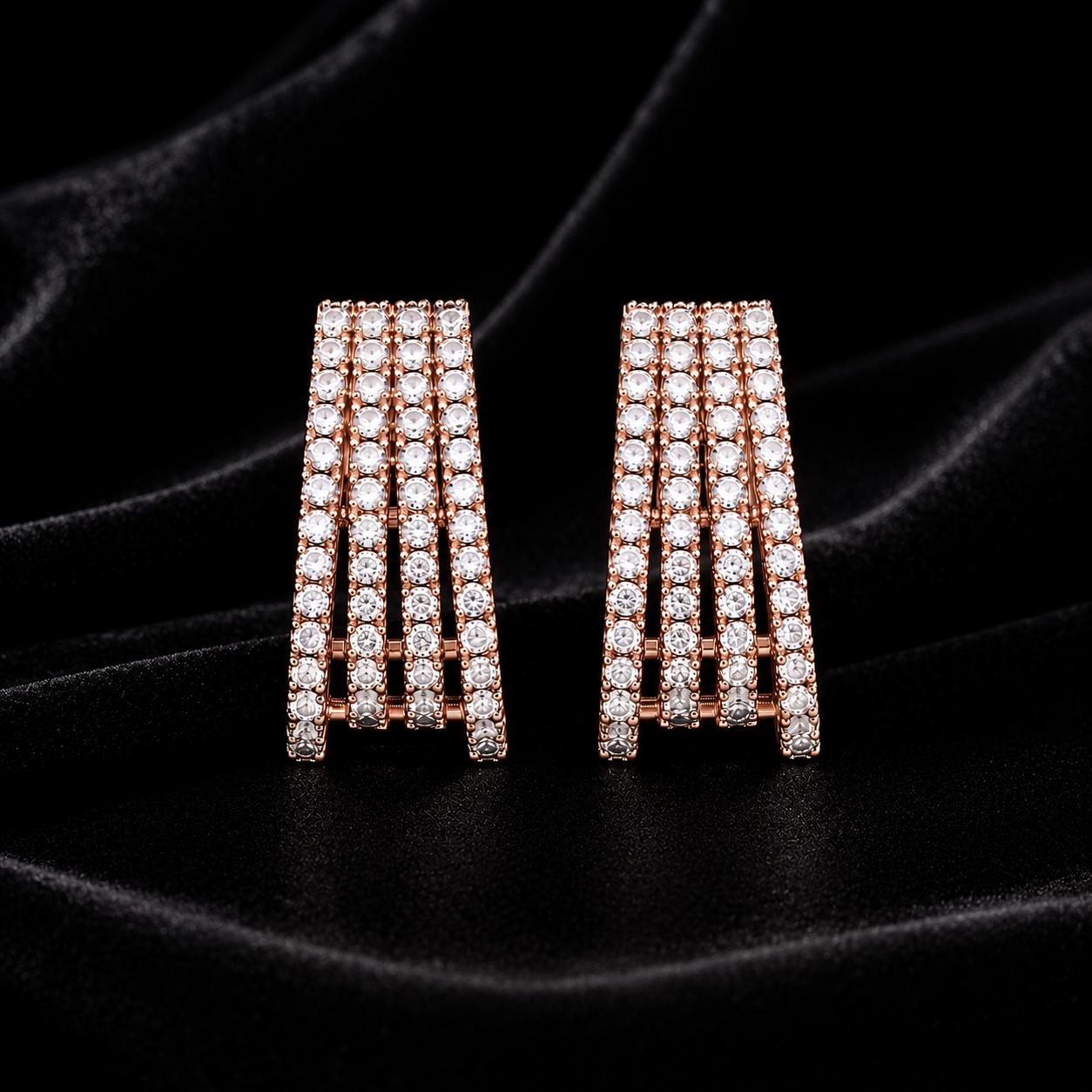 Forevershine Rose Gold Cz 4-Row Curved Geometric Cage Tops Stud Earrings - Image 6