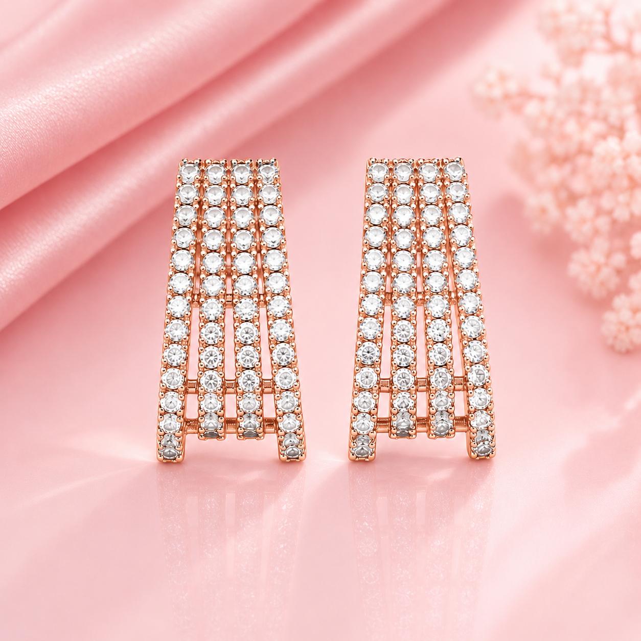 Forevershine Rose Gold Cz 4-Row Curved Geometric Cage Tops Stud Earrings - Image 7
