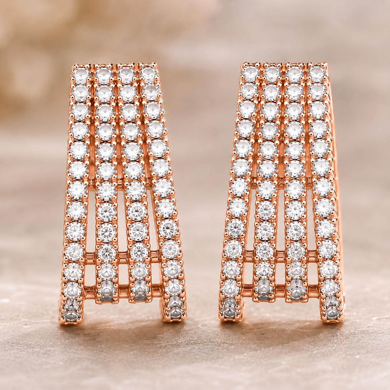 Forevershine Rose Gold Cz 4-Row Curved Geometric Cage Tops Stud Earrings - Image 8